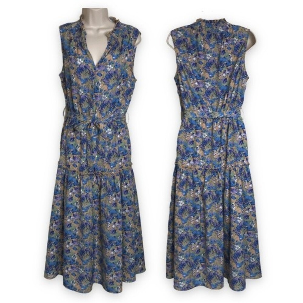 Entro Floral Midi Smocked Neck Sleeveless Cottagecore Boho Dress Women Small